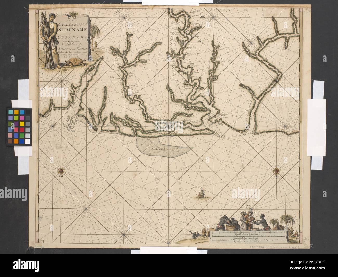 Pas-kaart vande Rivieren Commewini Suriname en Cupanama ... Cartografica. Mappe. 1720. Lionel Pincus e la Principessa Firyal Map Division. Suriname Foto Stock