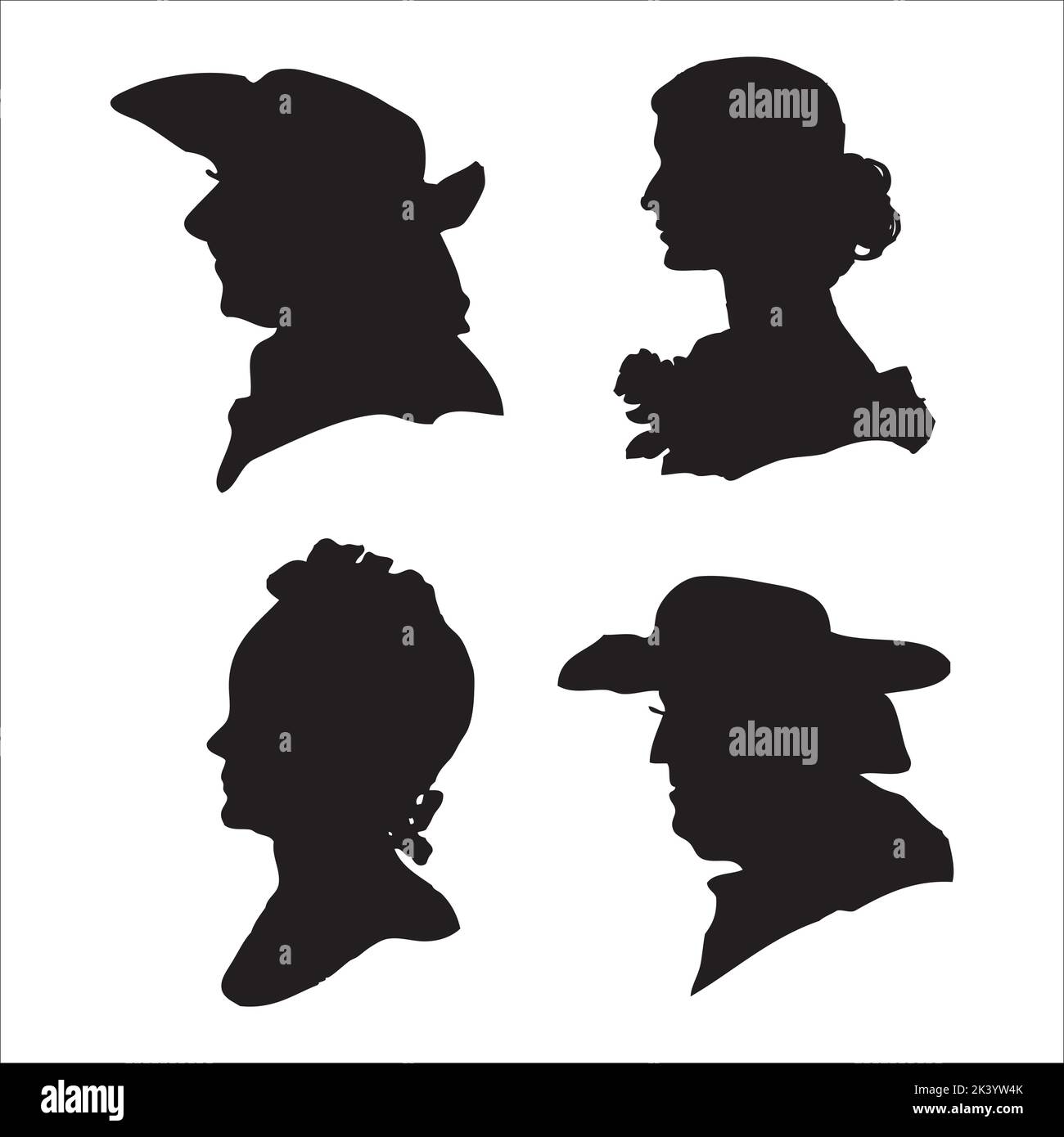 Set vettoriale di volto umano in profili Silhouette Illustrazione isolato su sfondo bianco Illustrazione Vettoriale