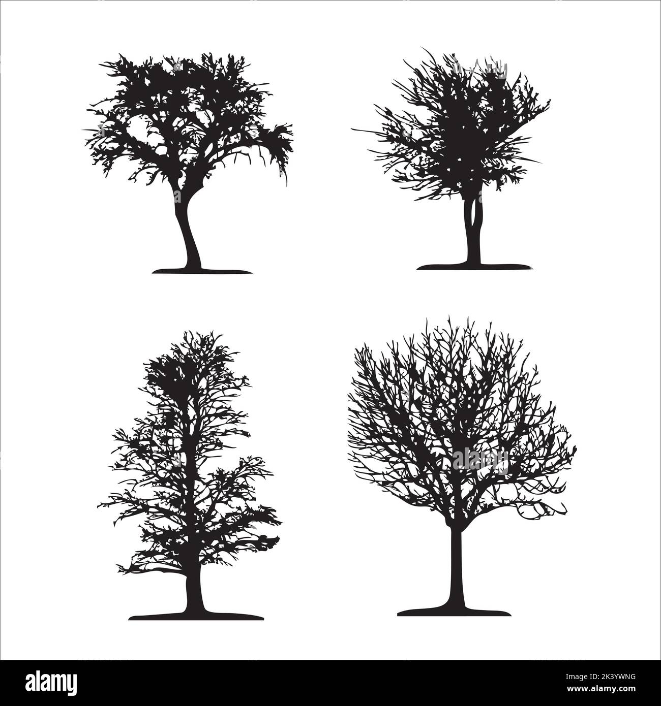 Set vettoriale di alberi Silhouettes Illustrazione isolato su sfondo bianco Illustrazione Vettoriale