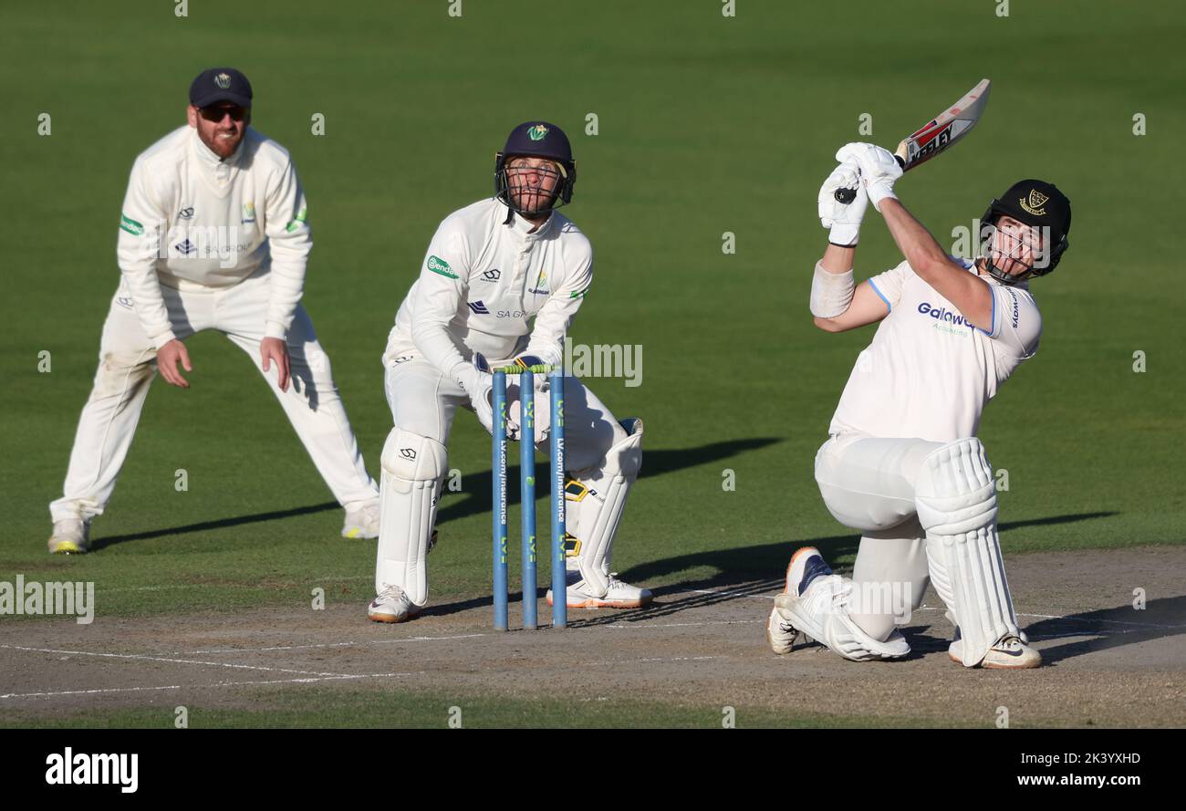 Hove, Regno Unito 28th settembre 2022 : Batting di Sussex Ali Orr durante la LV= Insurance County Championship Division due match tra Sussex e Glamorgan al Central County Ground 1st di Hove. Foto Stock