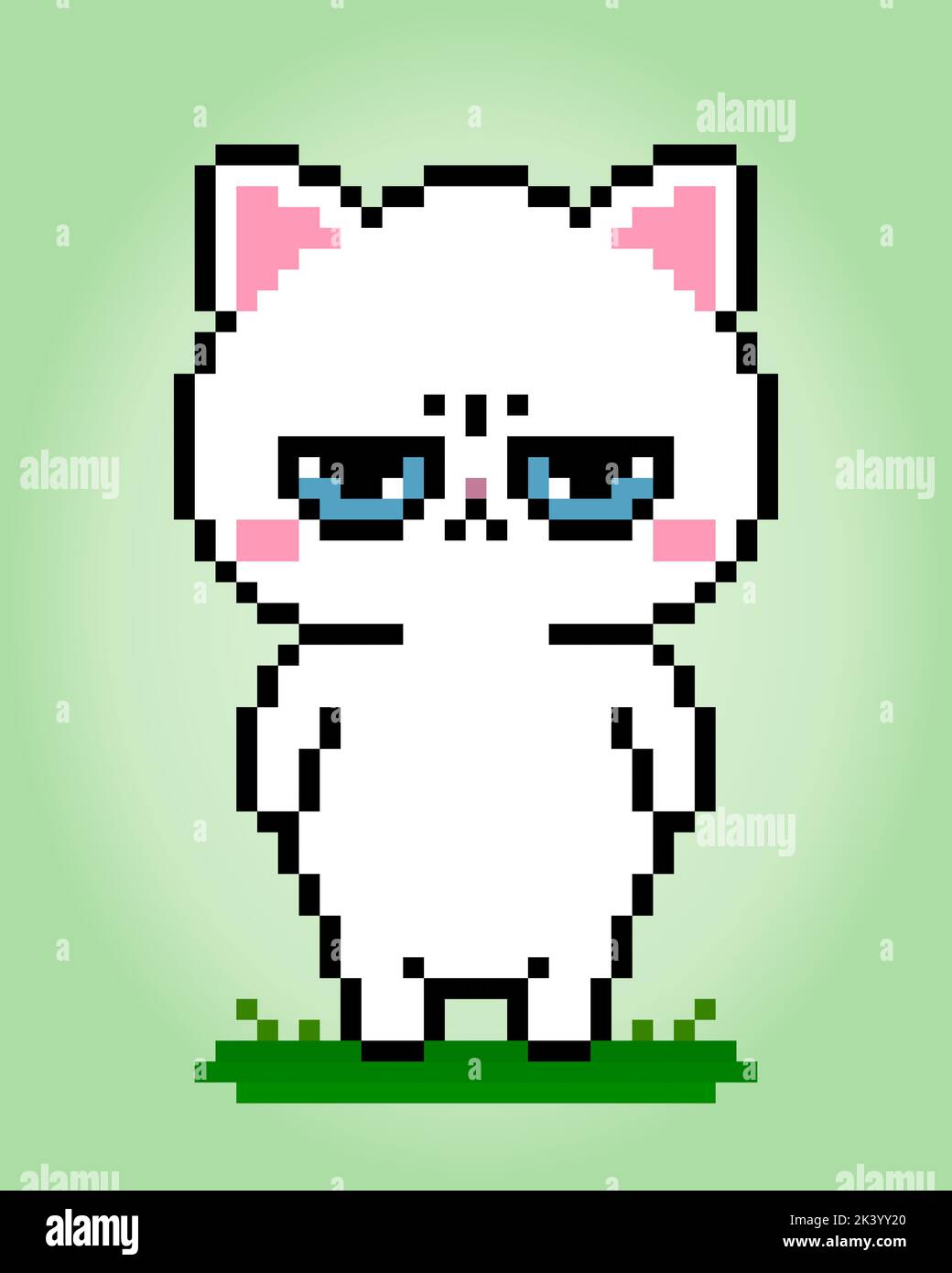 Pixel 8 bit arrabbiato bianco gatto. Animali per le attività di gioco in illustrazione vettoriale. Illustrazione Vettoriale