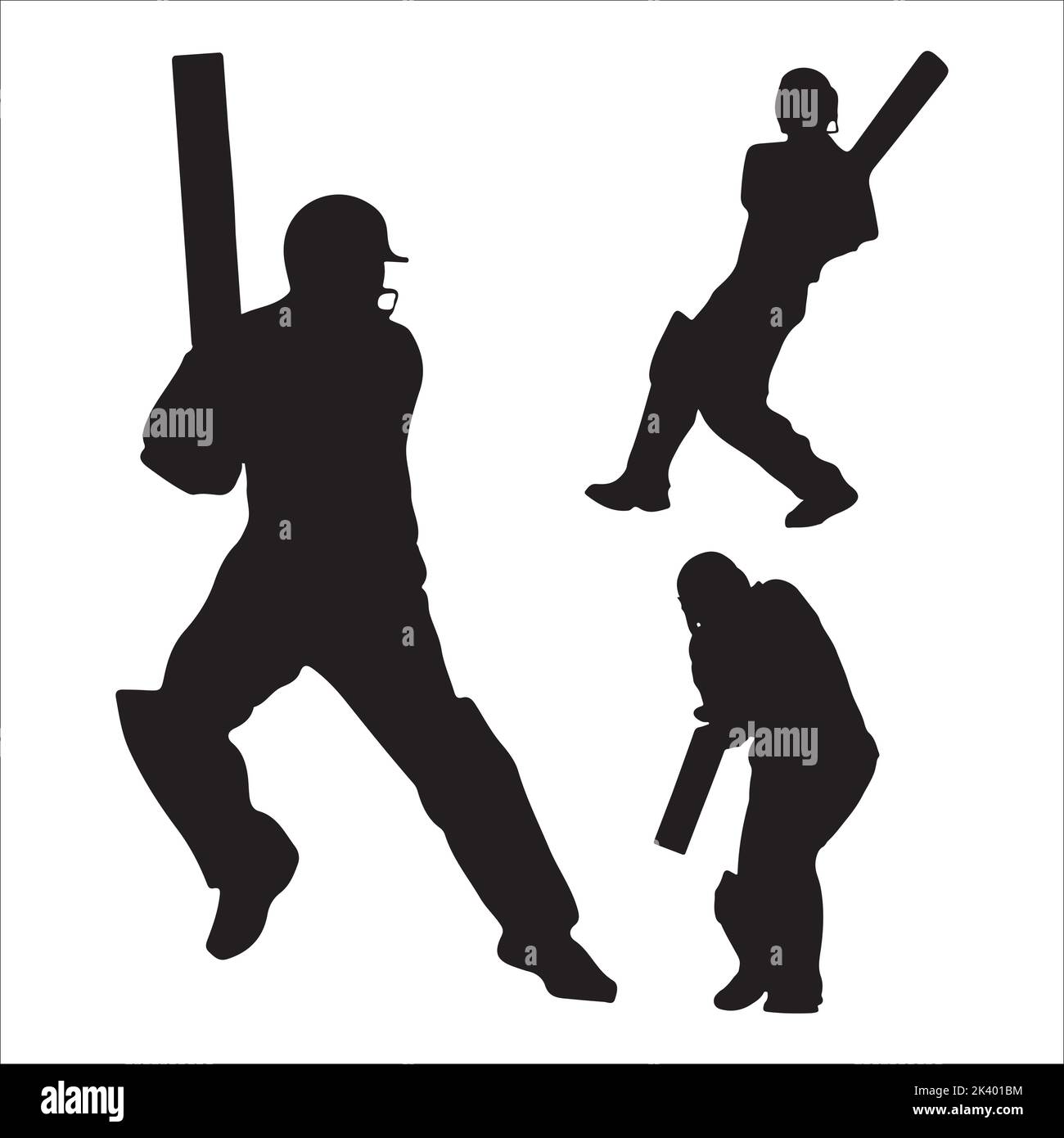 Set vettoriale di Cricket giocatori Silhouette Illustrazione isolato su sfondo bianco Illustrazione Vettoriale