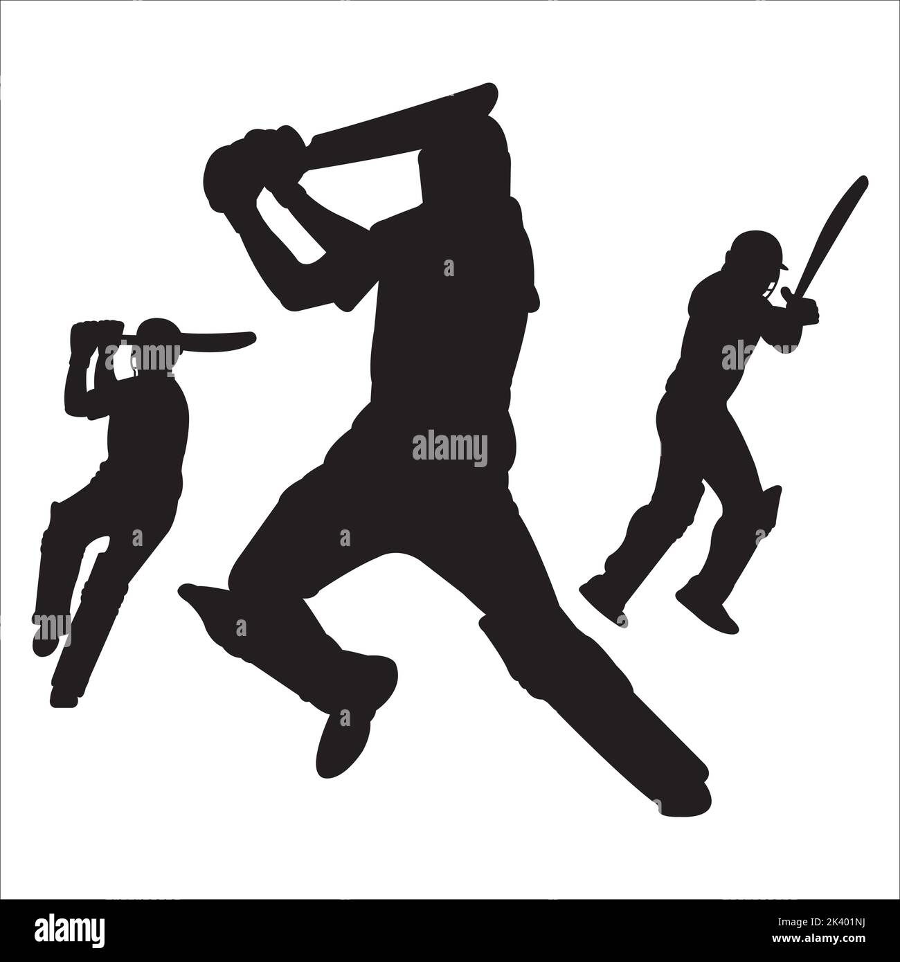 Set vettoriale di Cricket giocatori Silhouette Illustrazione isolato su sfondo bianco Illustrazione Vettoriale