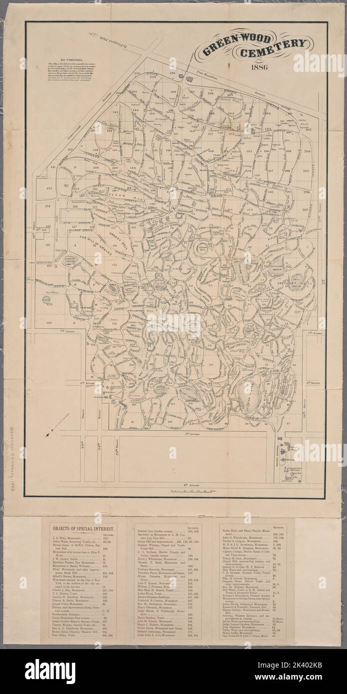 Cimitero di legno verde, cartografico 1886. Mappe. 1886. Lionel Pincus e la Principessa Firyal Map Division. Brooklyn (New York, N.Y.), Green-Wood Cemetery (New York, N.Y.), Cemeteries , New York (state) , New York Foto Stock