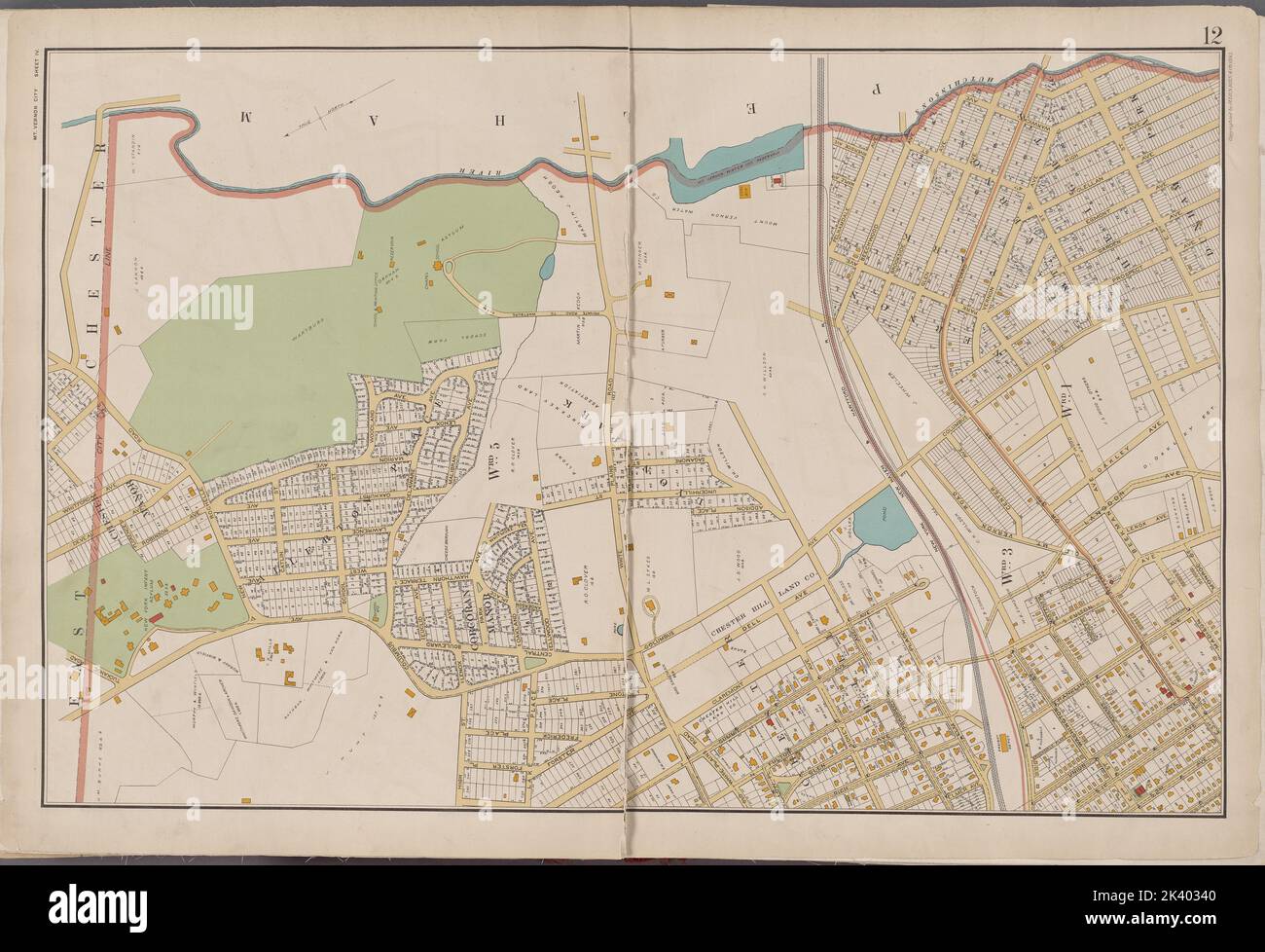Westchester, Double Page Plate No. 12 Mappa delimitata da Pelham, E. 5th St., Rich Ave., East Chester Cartographic. Atlanti, Mappe. 1893. Lionel Pincus e la Principessa Firyal Map Division. Contea di Westchester (N.Y.) Foto Stock