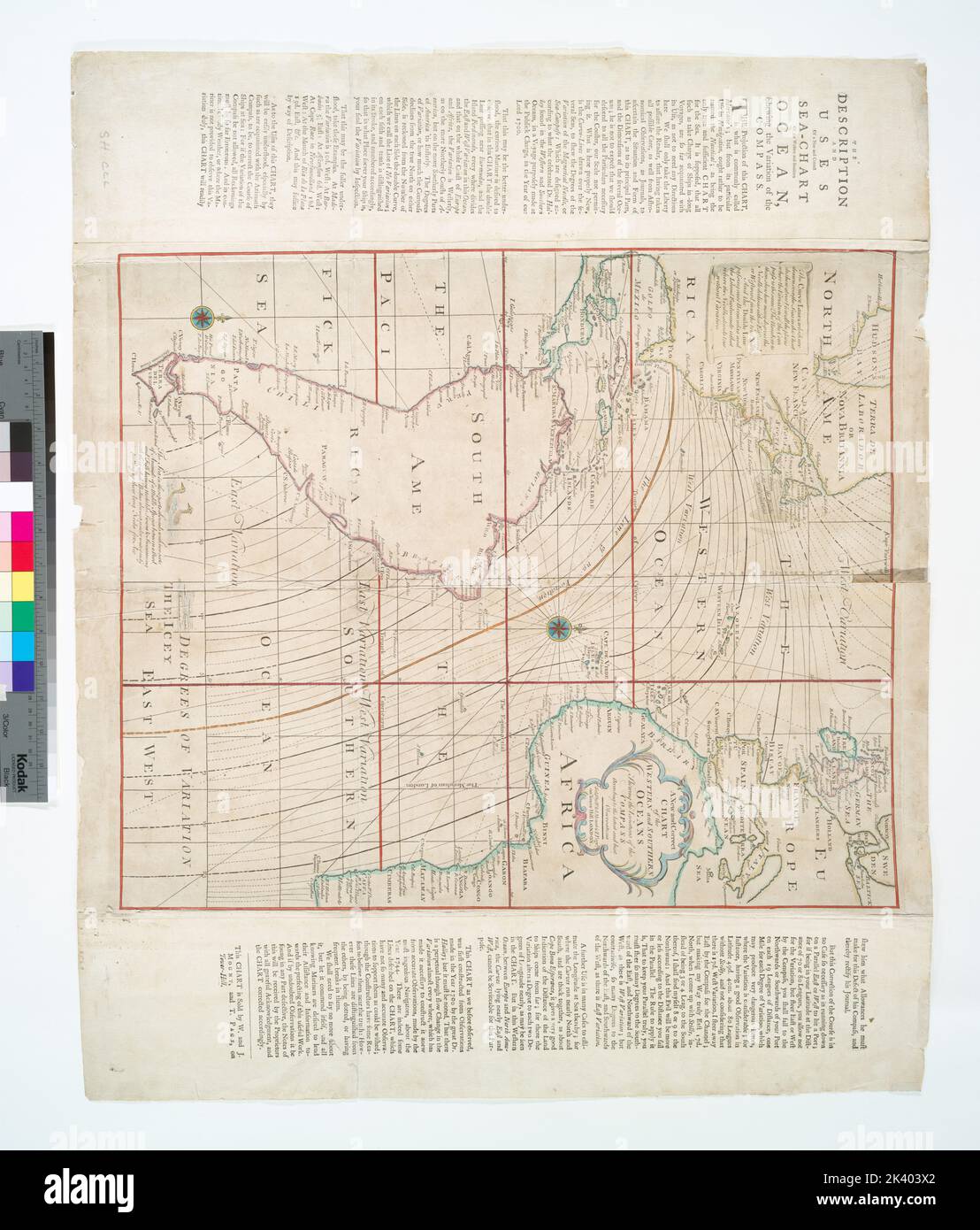 Una nuova e corretta carta degli oceani Occidentale e Meridionale : visualizzare le variazioni della bussola secondo le ultime e migliori osservazioni. Cartografica. Mappe. 1748. Lionel Pincus e la Principessa Firyal Map Division. Declinazione magnetica, Oceano Atlantico, Oceano Atlantico, carte geografiche, prime opere del 1800 Foto Stock