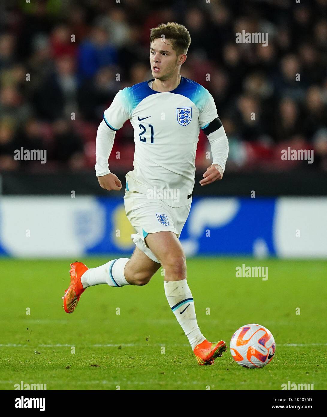 James McAtee in Inghilterra durante la partita internazionale amichevole Under-21 a Bramall Lane, Sheffield. Data immagine: Martedì 27 settembre 2022. Foto Stock
