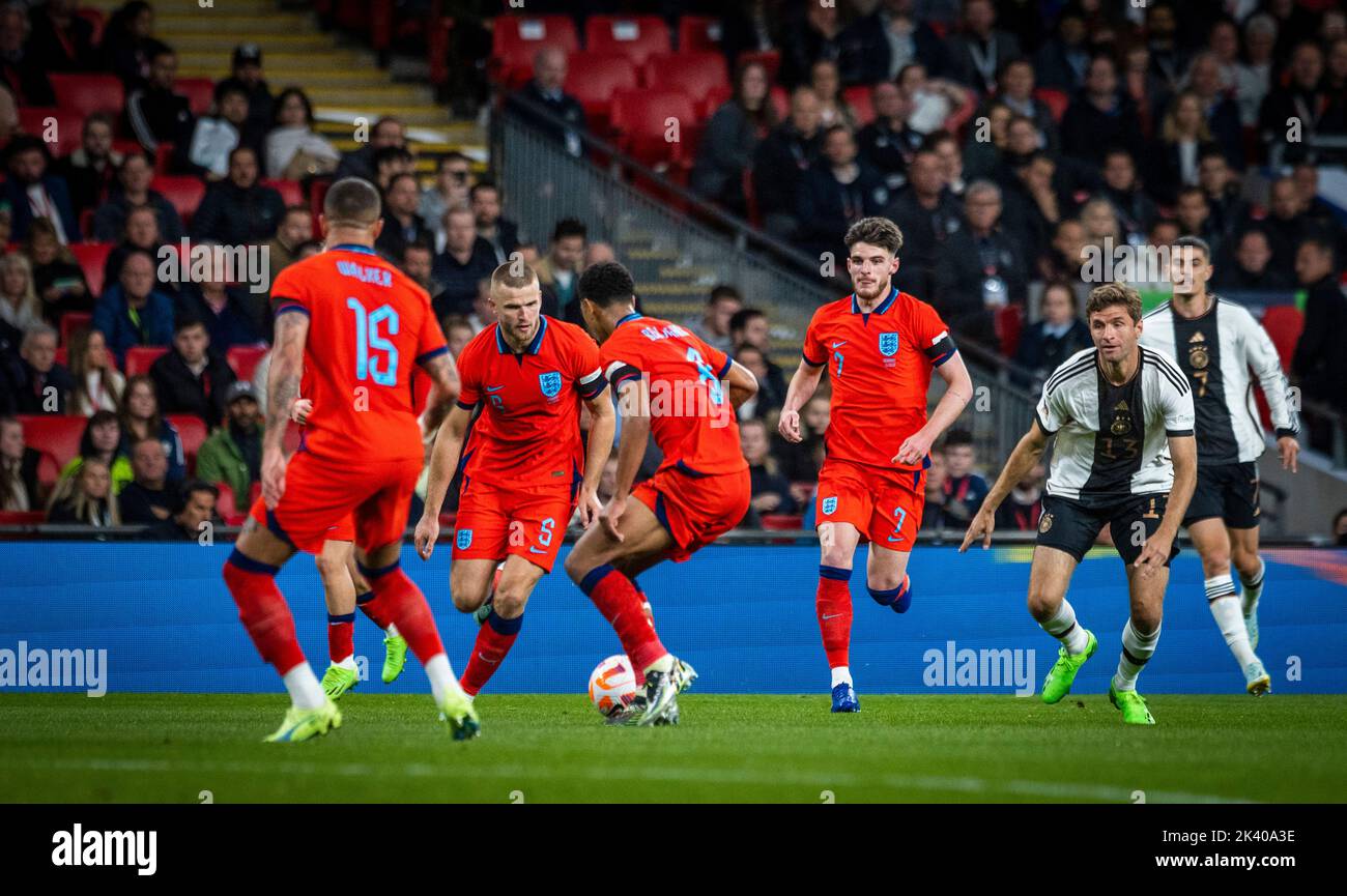 Londra, 26.09.2022 Eric Dier (Inghilterra), Declan Rice (Inghilterra), Thomas Müller (Deutschland) Inghilterra - Deutschland UEFA Nations League, Fussball; Saison Foto Stock