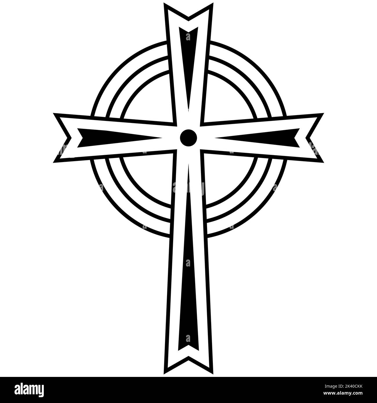 Croce cristiana celtica, tatuaggio semplice, simbolo cattolico logo bordo crocifisso Illustrazione Vettoriale