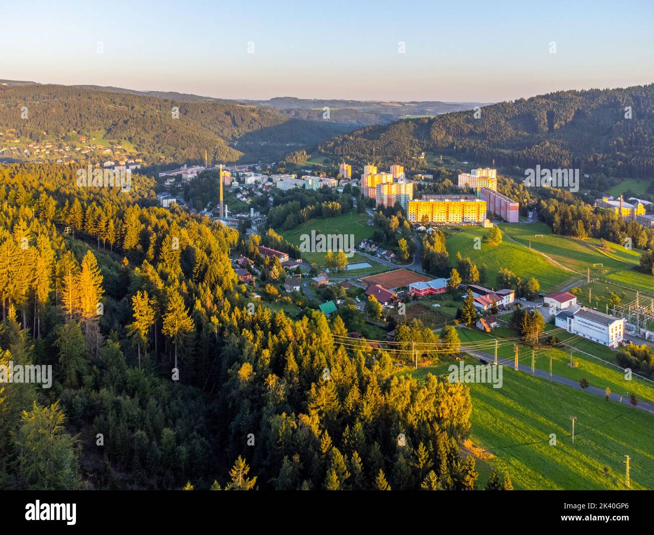 Veduta aerea di Tanvald nei Monti Jizera Foto Stock