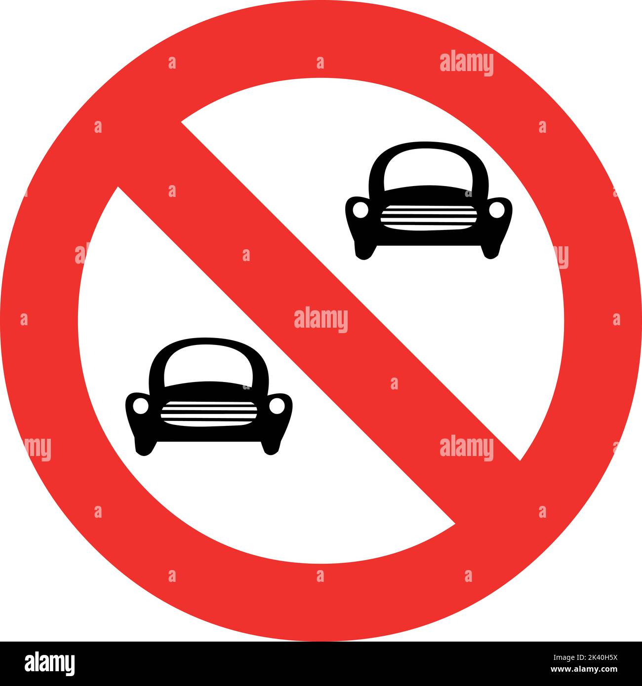 Illustrazione vettoriale del segnale di traffico di sorpasso vietato o assente Illustrazione Vettoriale