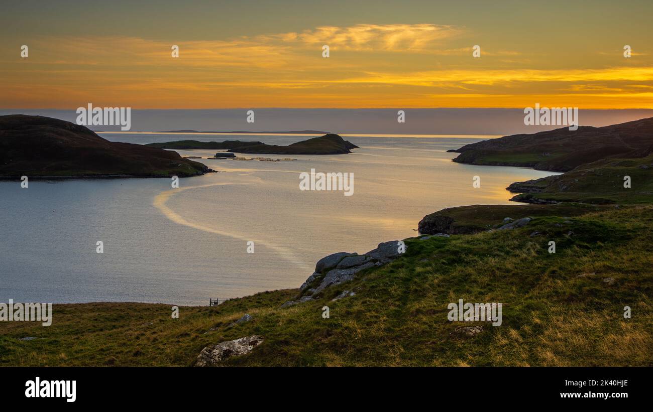 Tramonto sulle isole Shetland Foto Stock