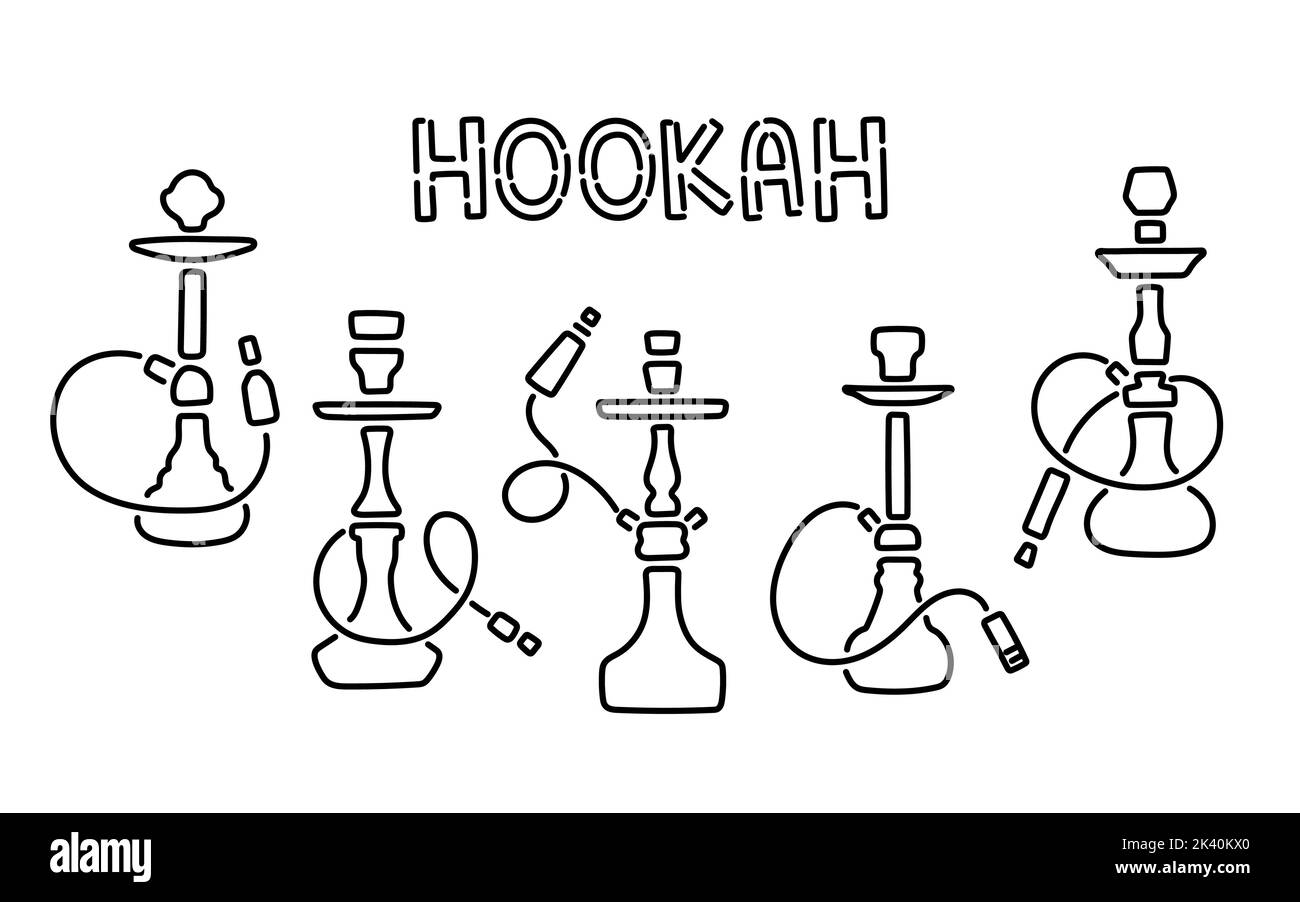 Vettore linea di raccolta dei segni di hookah. Night Hookah Design Template, Light Banner, Night Bright Advertising Illustrazione Vettoriale