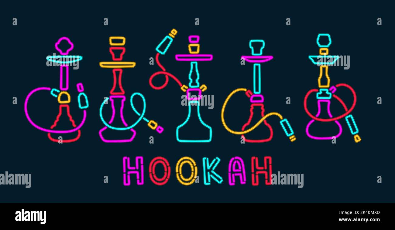 Hookah neon firma vettore di raccolta e isolato Illustrazione Vettoriale