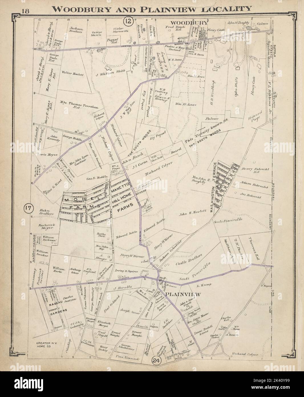 Woodbury e Plainview Locality Cartographic. Atlanti, Mappe. 1914. Lionel Pincus e la Principessa Firyal Map Division. Contea di Nassau (N.Y.) , Mappe, Proprietà reale , New York (Stato) , Nassau County Foto Stock