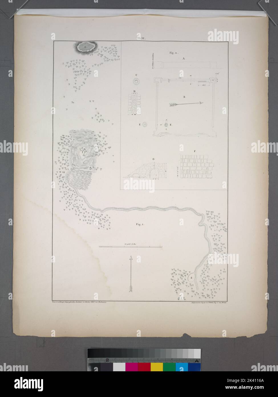 1. Grundriss des Ammontempels und der nächsten Umgebung desselben, ... ; 2. Kasser Aschdébi, eine arabische Burg an der tripolitaischen Grenze. Minutoli, Heinrich, Freiherr von, 1772-1846. Cartografica. Stampe. 1824. Divisione Ricerca generale. Deserto libico, Oasi si?wah (Egitto) Foto Stock