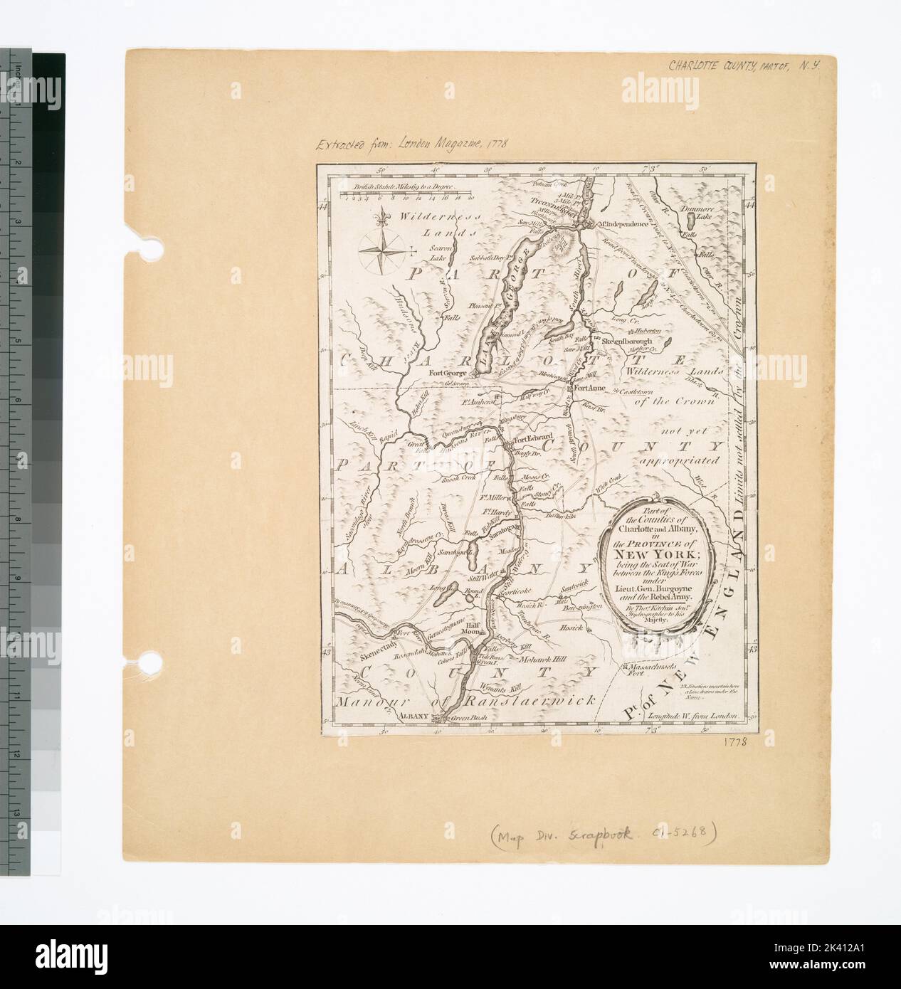 Parte delle contee di Charlotte e Albany, nella provincia di New York : essere la sede della guerra tra le forze del re sotto Lieut. Burgoyne e l'esercito ribelle Cartografia. Mappe. 1778. Lionel Pincus e la Principessa Firyal Map Division. Contea di Albany (N.Y.) , Mappe , prime opere del 1800, Contea di Washington (N.Y.) , Mappe , prime opere del 1800 Foto Stock