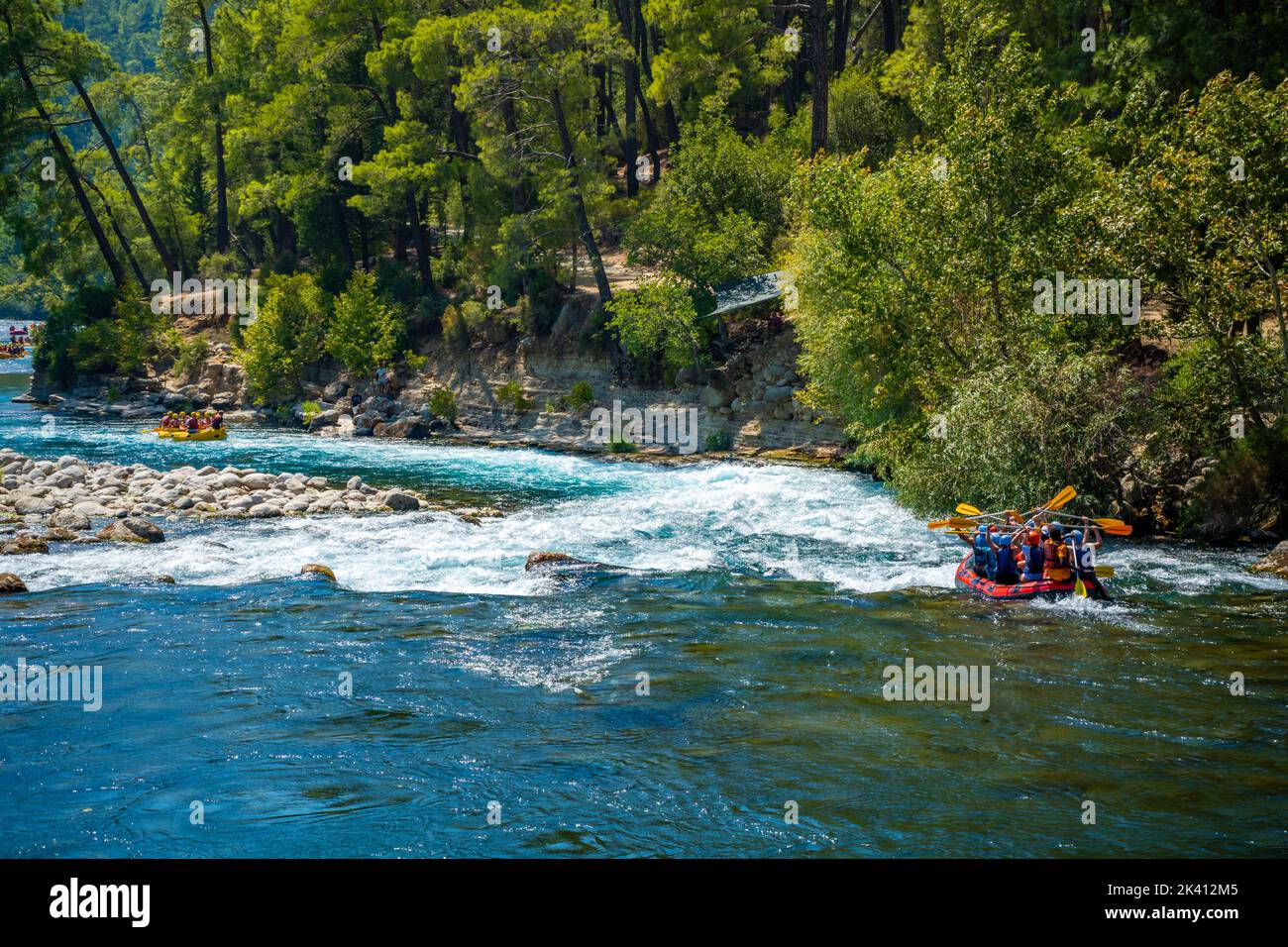 Canyoning e rafting viaggio del fiume Koprucay a Manavgat di Antalya, Turchia Foto Stock