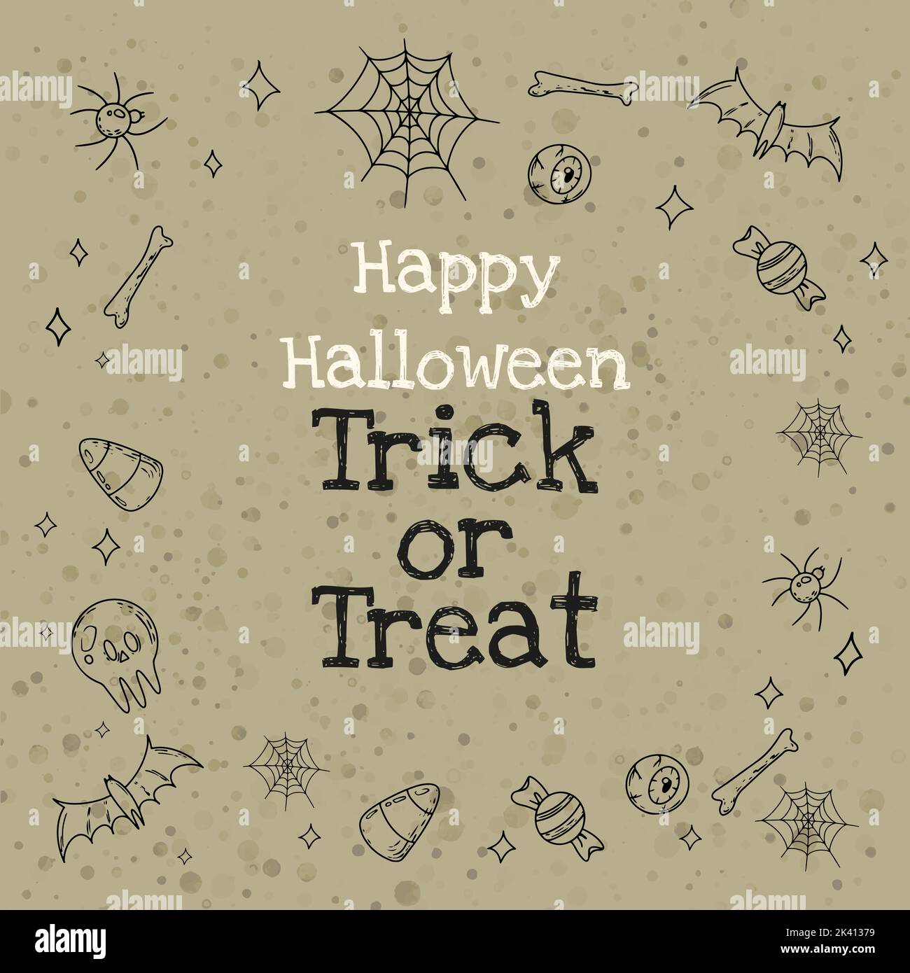 Scritta Happy Halloween e Trick o trattare articoli di arte linea a tema Illustrazione Vettoriale