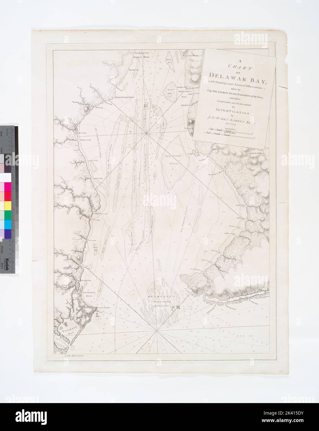 Una carta di Delawar Bay : con scandali e osservazioni nautiche Cartografia. Mappe. 1779-06-01. Lionel Pincus e la Principessa Firyal Map Division. Delaware Bay (Delaware e N.J.) , Mappe , prime opere del 1800, carte nautiche , Delaware Bay (del e N.J.) Foto Stock