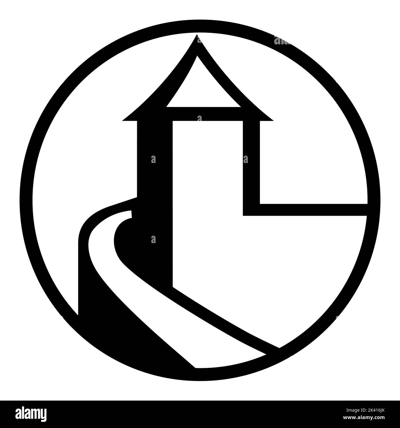 Icona in stile vintage retrò. Badge rotondo della Torre del Castello, logo, Illustrazione Vettoriale