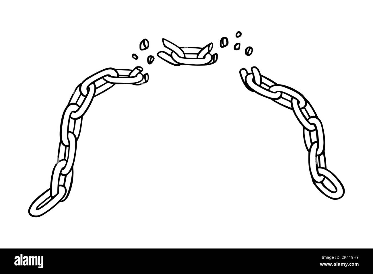 Catena spezzata con scheggiatori come simbolo di forza e unità. Schizzo delle catene metalliche. Illustrazione vettoriale isolata su sfondo bianco Illustrazione Vettoriale