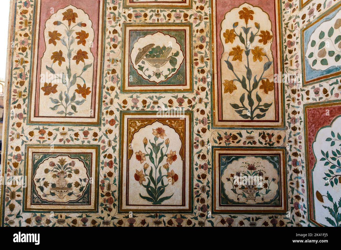 Esterno decorato ricco di Amber Fort, Jaipur, Rajasthan, India, Asia Foto Stock