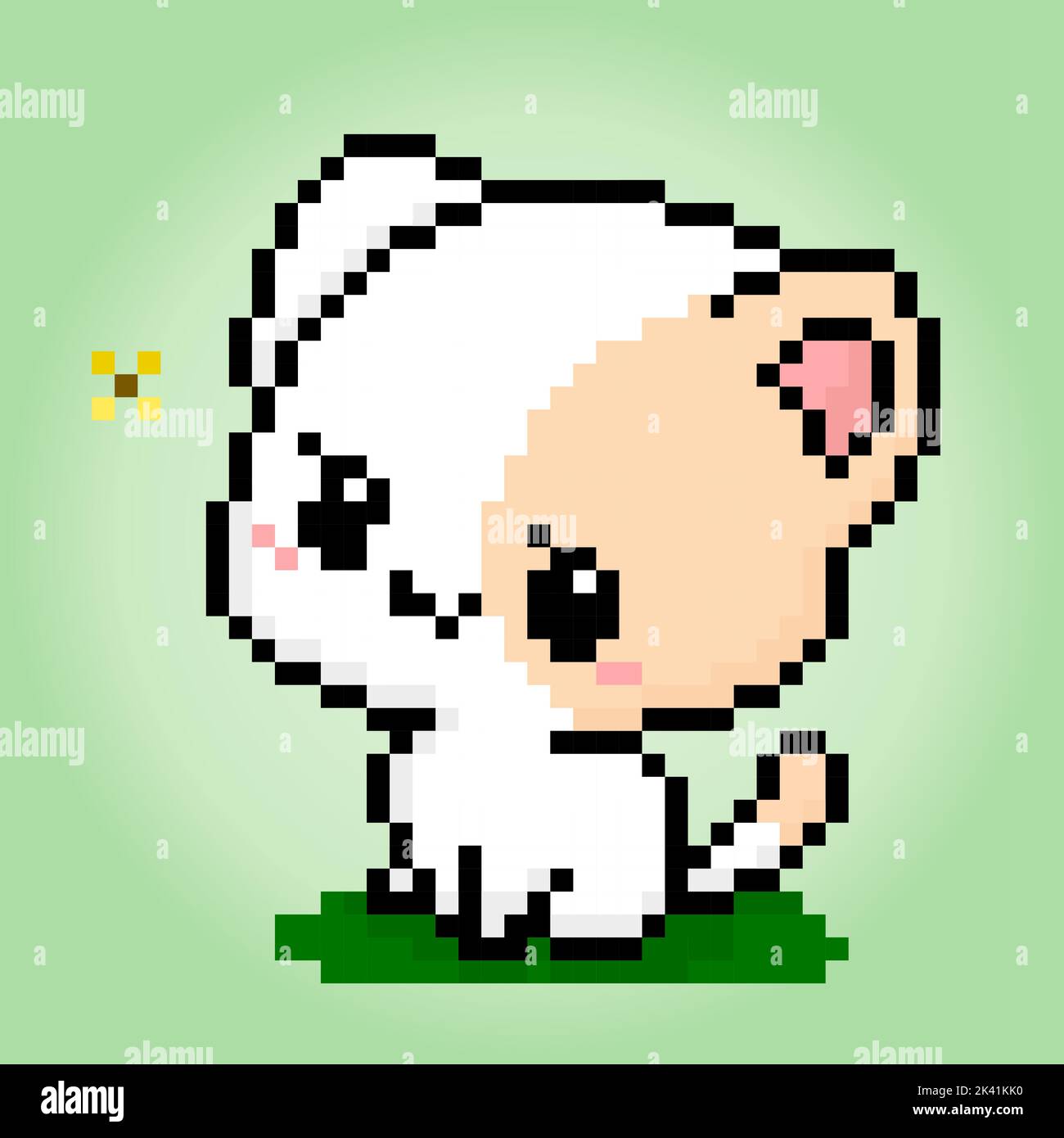 Pixel 8 bit carino gatto vedere una farfalle. Animali per le attività di gioco in illustrazioni vettoriali. Illustrazione Vettoriale