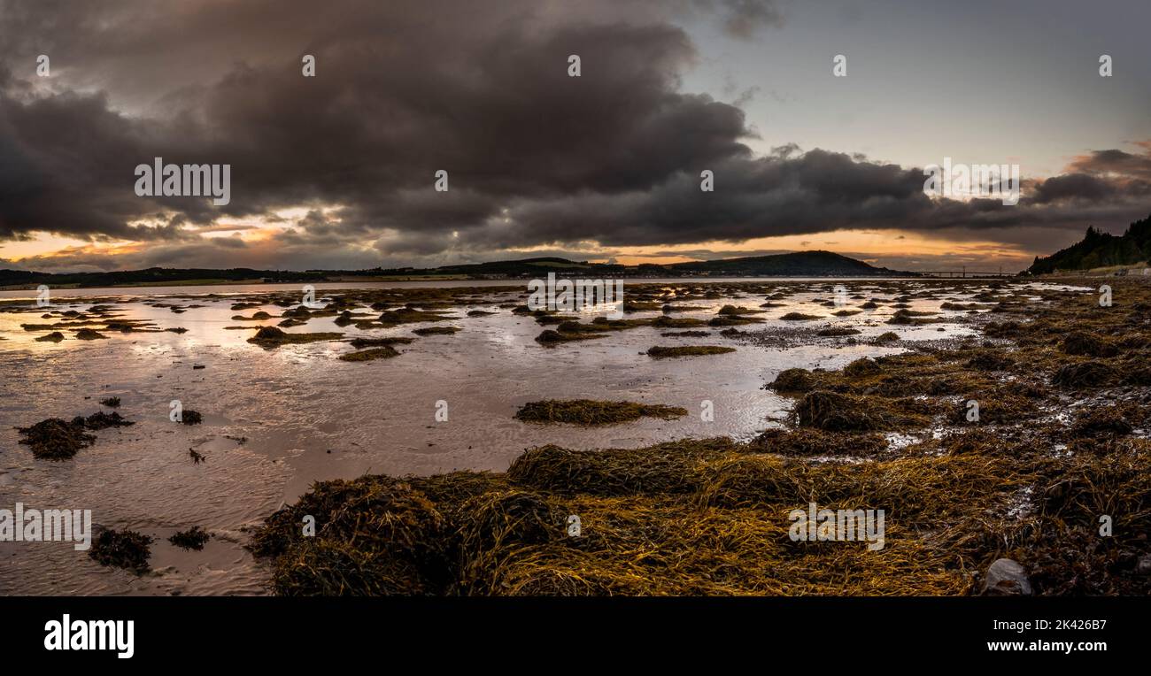 In tarda serata sul Beauly Firth guardando fuori verso il Kessock Bridge e Inverness. Foto Stock