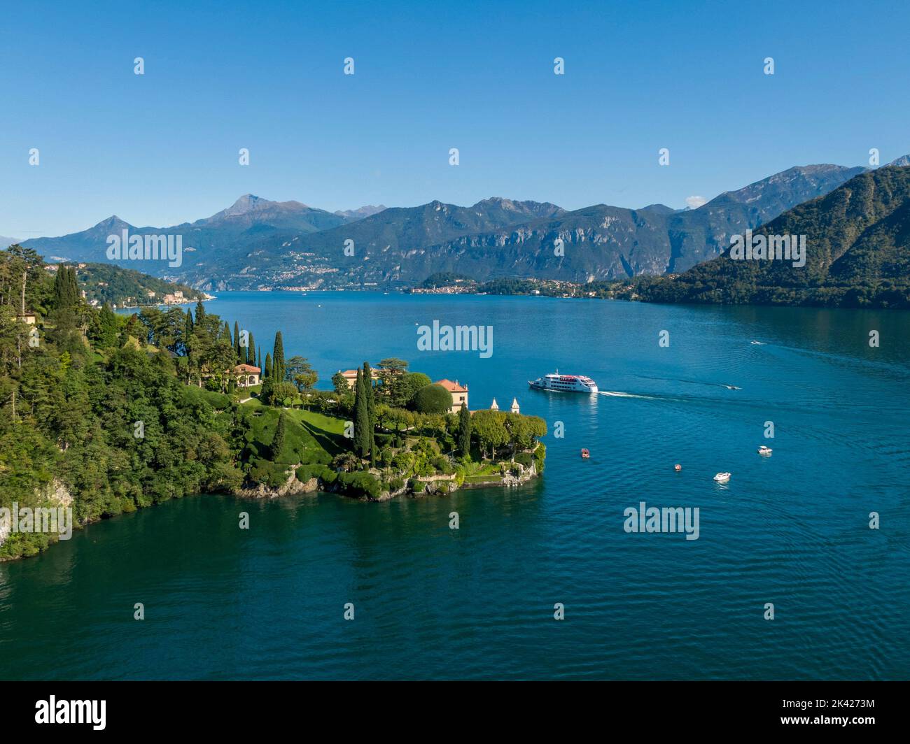 Veduta aerea della Villa del Balbianello sul Lago di Como Foto Stock