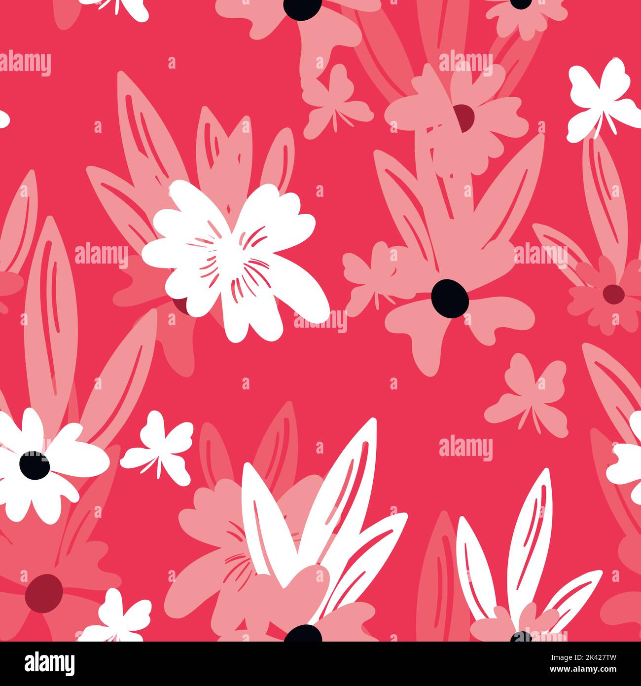 Motivi floreali senza cuciture basati su ornamenti tradizionali d'arte popolare. Fiori colorati su sfondo colorato. In stile Scandinavo. Illustrazione vettoriale. Semplice Illustrazione Vettoriale