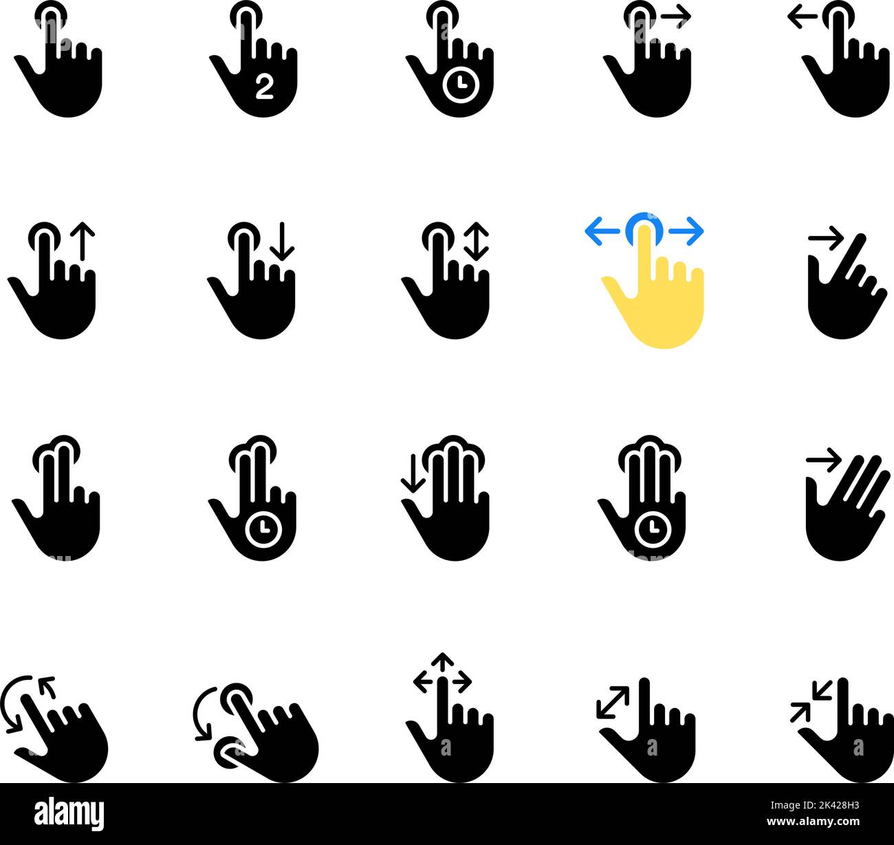 Icone glyph nere dei gesti tattili impostate sullo spazio vuoto Illustrazione Vettoriale