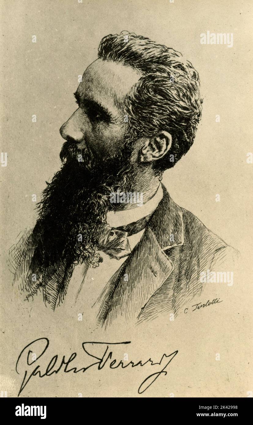 Ritratto del fisico italiano un ingegnere elettrico Galileo Ferraris, 1890s Foto Stock