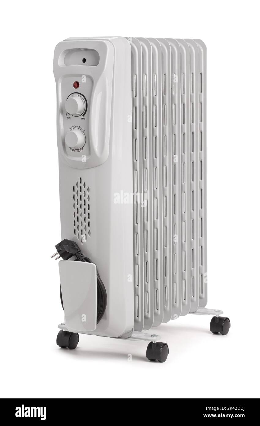 percorso del riscaldatore del radiatore dell'olio isolato su bianco Foto Stock