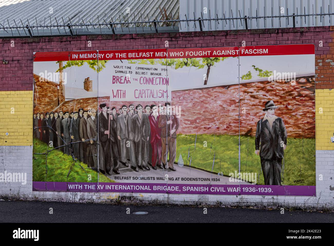 XV Brigata Internazionale Guerra civile Spagnola, Mural, muro di solidarietà, Northumberland Street, Belfast, Irlanda del Nord, Regno Unito Foto Stock