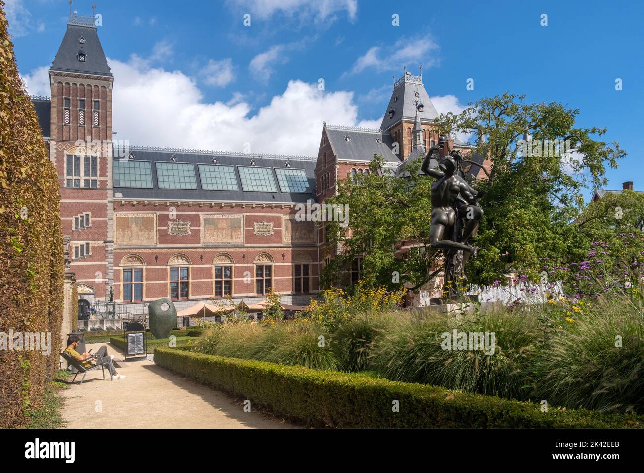 Giardini del Rijksmuseum, Amsterdam, Paesi Bassi Foto Stock