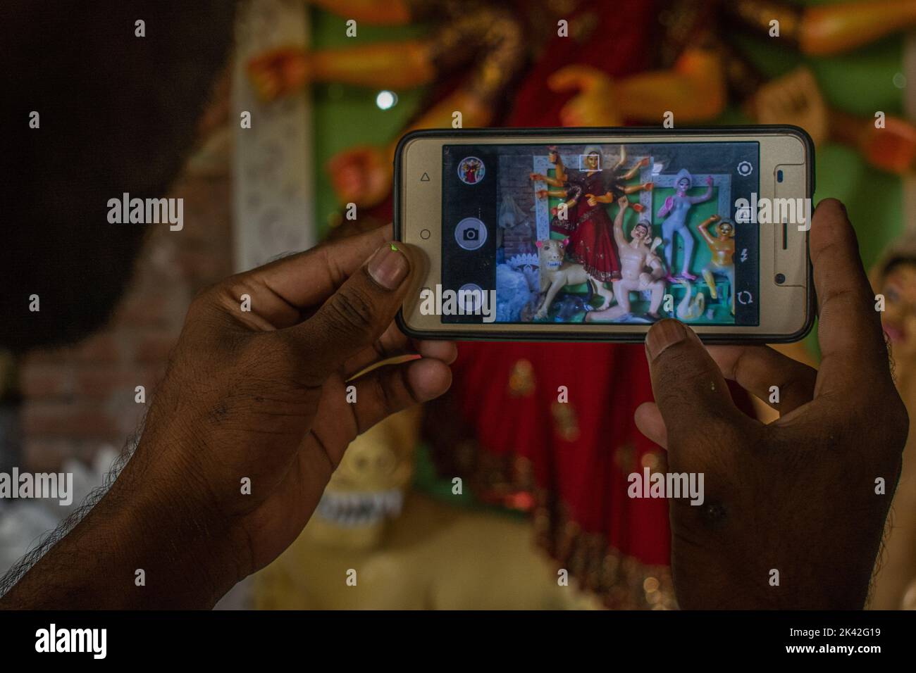 Decorazione idolo di Devi Durga per il festival Durga Puja. Il più grande festival indù della dea Durga Foto Stock