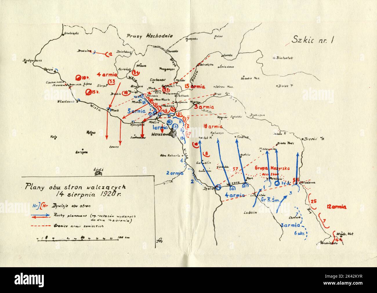 COD NAD WISLA. MAPA. PLANY OBU STRON WALCZACYCH 14 SIERPNIA 1920 ROKU Foto Stock