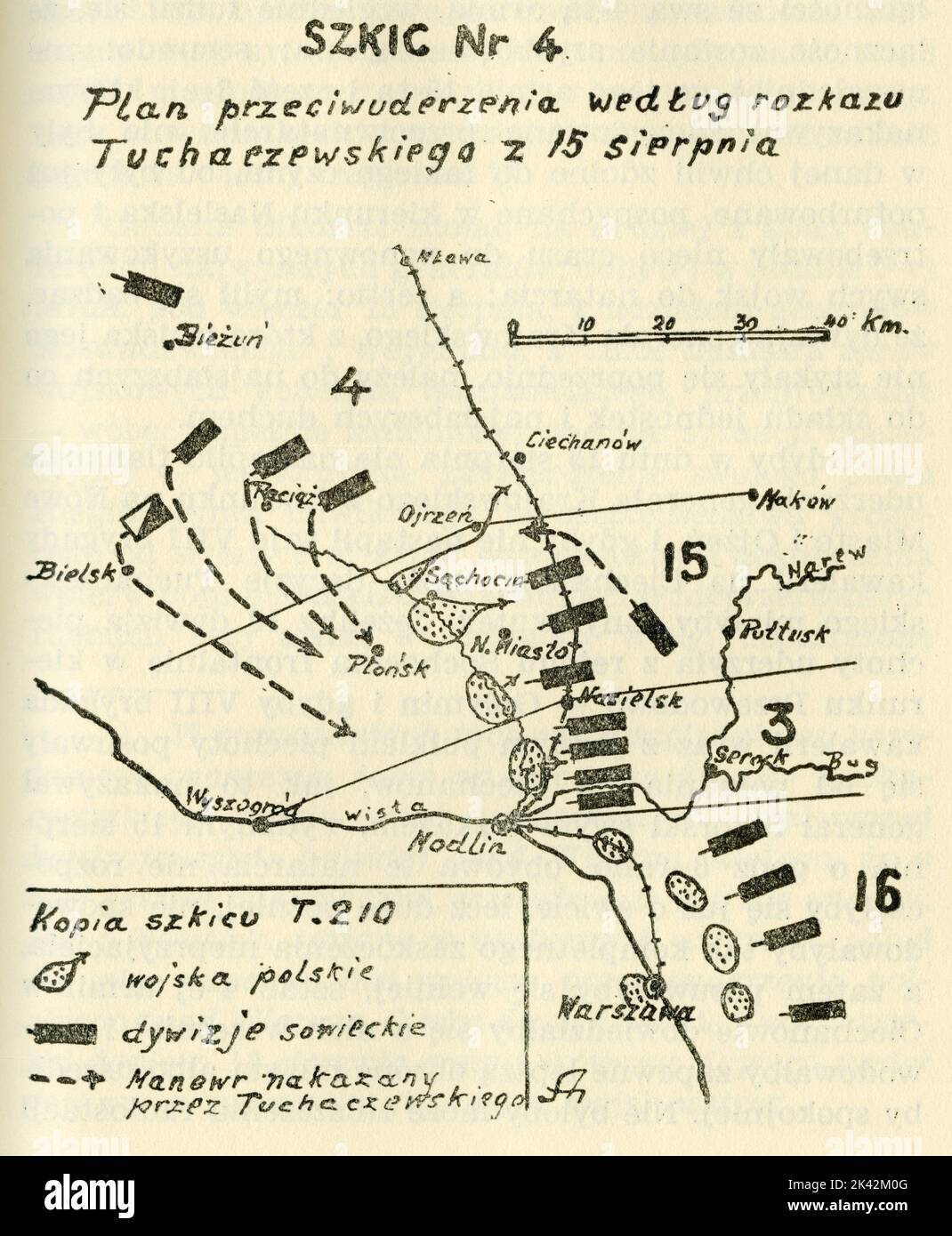 COD NAD WISLA. MAPA. SZKIC NUM 4. PLAN PRZECIWUDERZENIA WEDLUG ROZKAZU TUCHACZEWSKIEGO Z 15 SIERPNIA Foto Stock