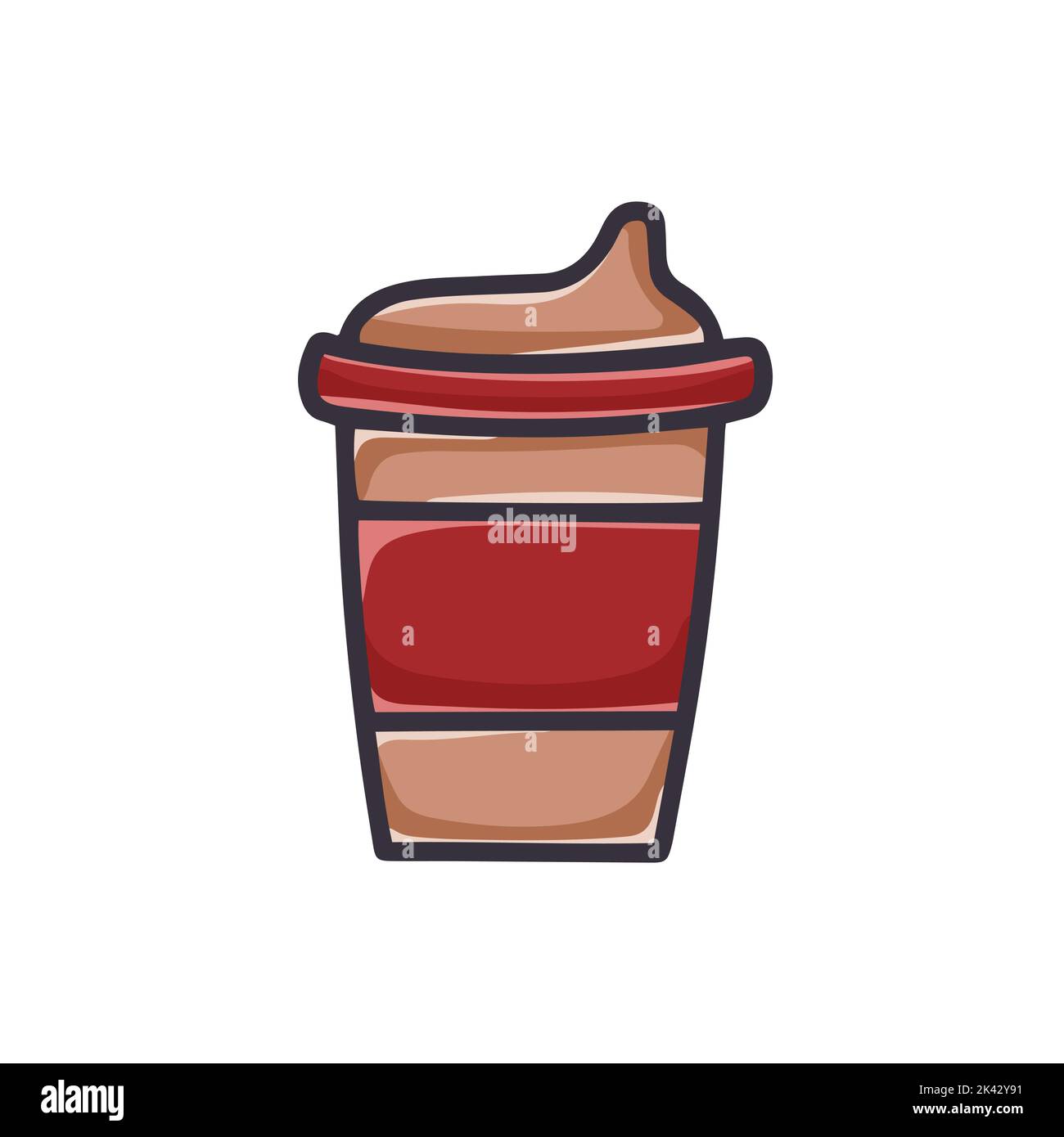 Takeaway caffè cartone animato clipart. Vetro usa e getta con illustrazione vettoriale isolata disegnata a mano per bevande. Bevanda calda mattutina da caffè o ristorante Illustrazione Vettoriale