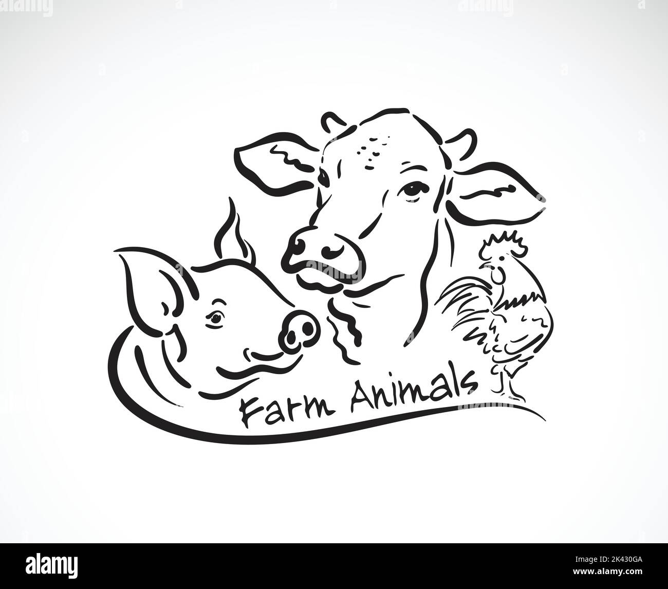 Gruppo vettoriale di etichetta di fattoria animale., mucca, maiale, pollo., Logo animali. Illustrazione vettoriale a strati facilmente modificabile. Illustrazione Vettoriale