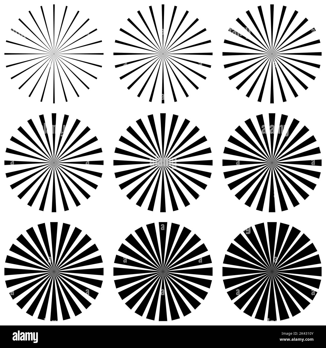 Raggi di stella radianti geometria radiale sole, sezione di esplosione raggi circolari Illustrazione Vettoriale