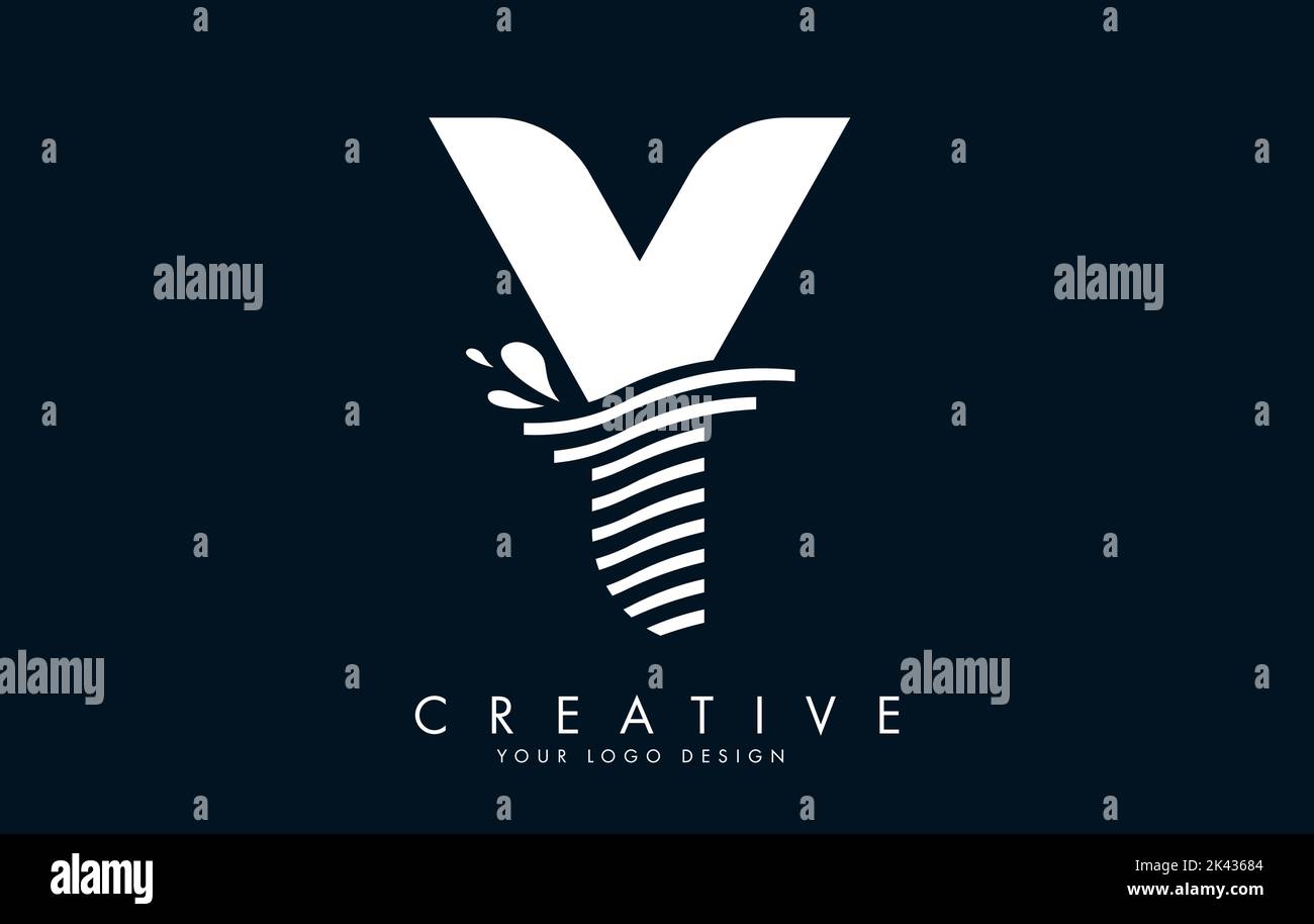 Logo Y Letter bianco con onde e gocce d'acqua disegno Vector Illustration. Illustrazione Vettoriale