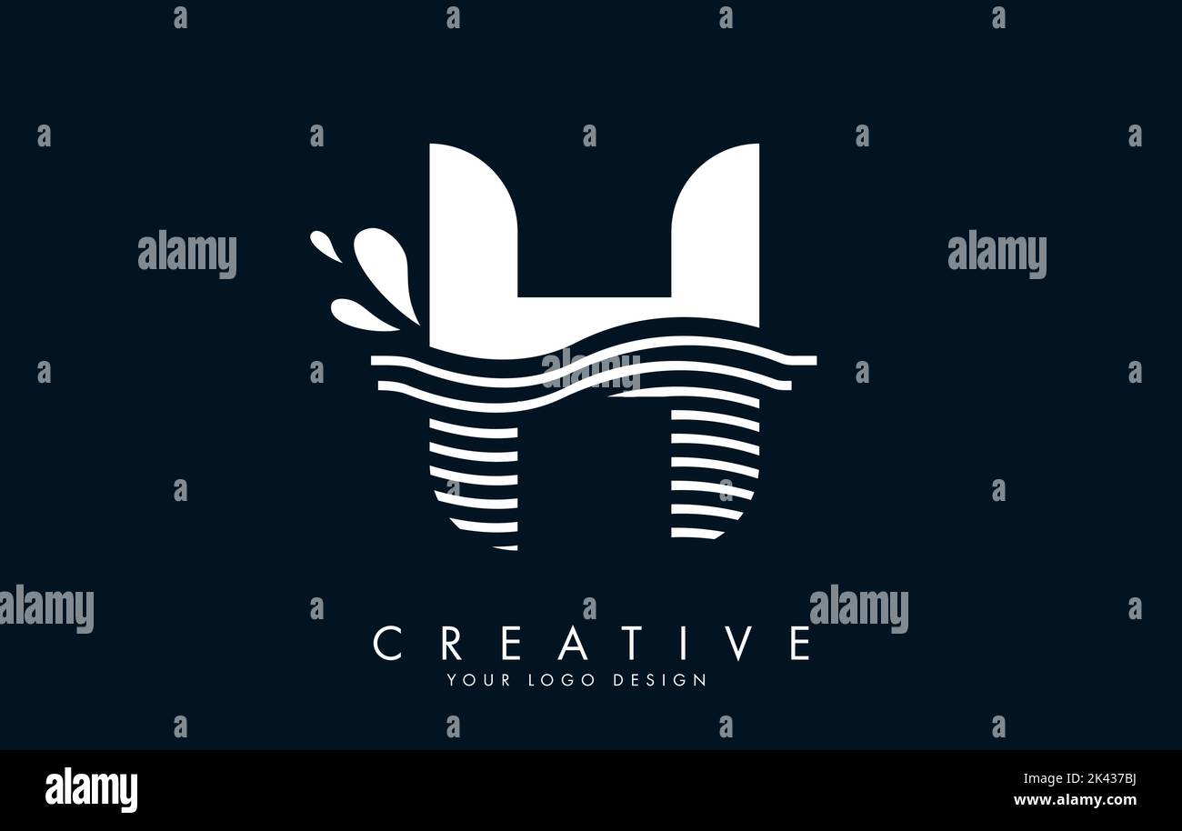 Logo lettera H bianco con onde e gocce d'acqua disegno Vector Illustration. Illustrazione Vettoriale