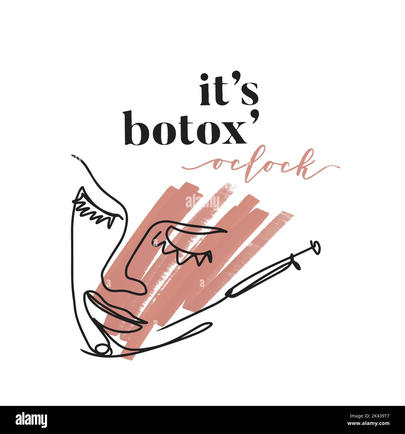 Si tratta di un lucchetto in Botox, scritta a mano, disegno a una linea, silhouette facciale Illustrazione Vettoriale