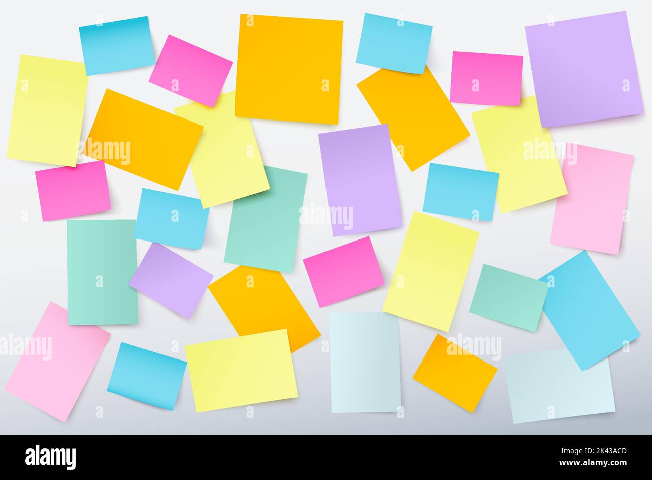 Pubblica il disegno vettoriale multicolore su sfondo bianco, adesivi realistici in carta bianca di diverse dimensioni e forme. È possibile utilizzare per la disposizione delle presentazioni Illustrazione Vettoriale