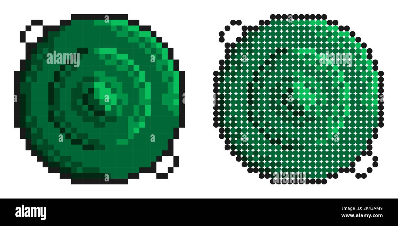 Icona pixel. Combatti contro la miniera di carri armati. Armi per combattere le attrezzature e il nemico. Semplice vettore di gioco retrò isolato su sfondo bianco Illustrazione Vettoriale