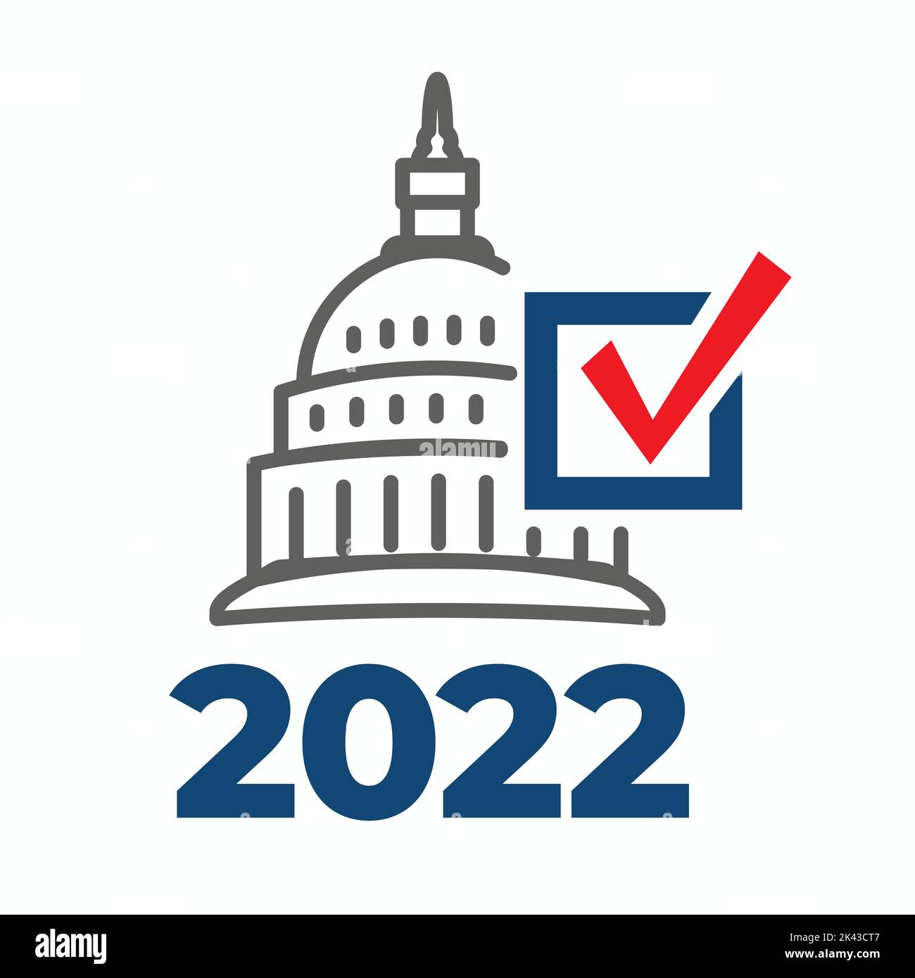 2022 Design delle elezioni di metà mandato con l'icona Red White Blue Vote Illustrazione Vettoriale