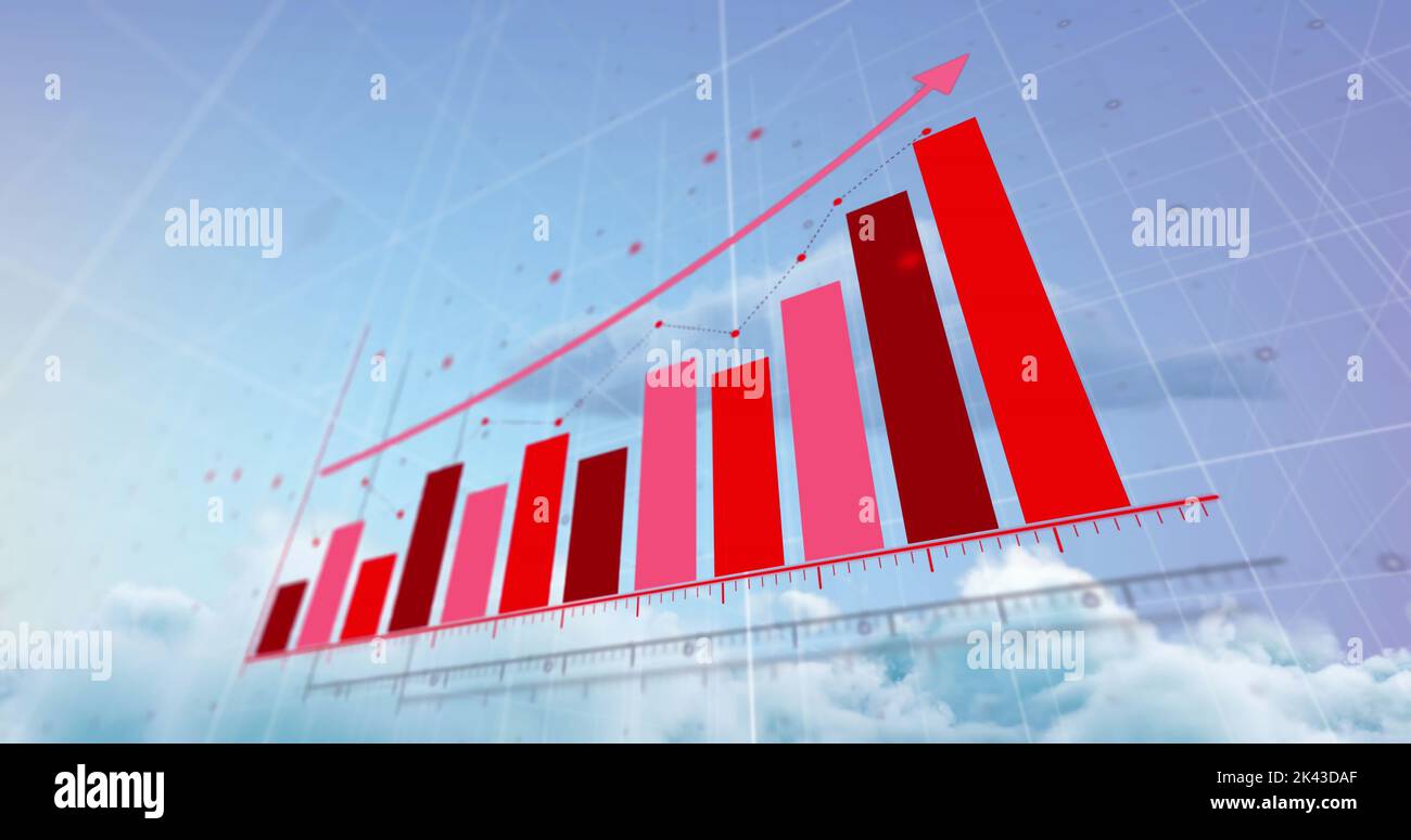 Immagine dell'elaborazione dei dati statistici sulle nuvole nel cielo blu Foto Stock