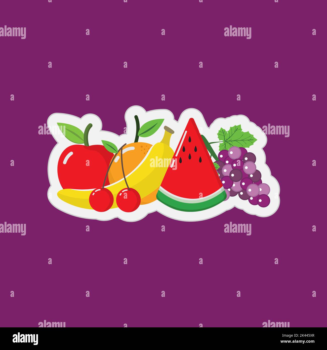 illustrazione del set di adesivi di frutta fresca estiva in design vettoriale Illustrazione Vettoriale
